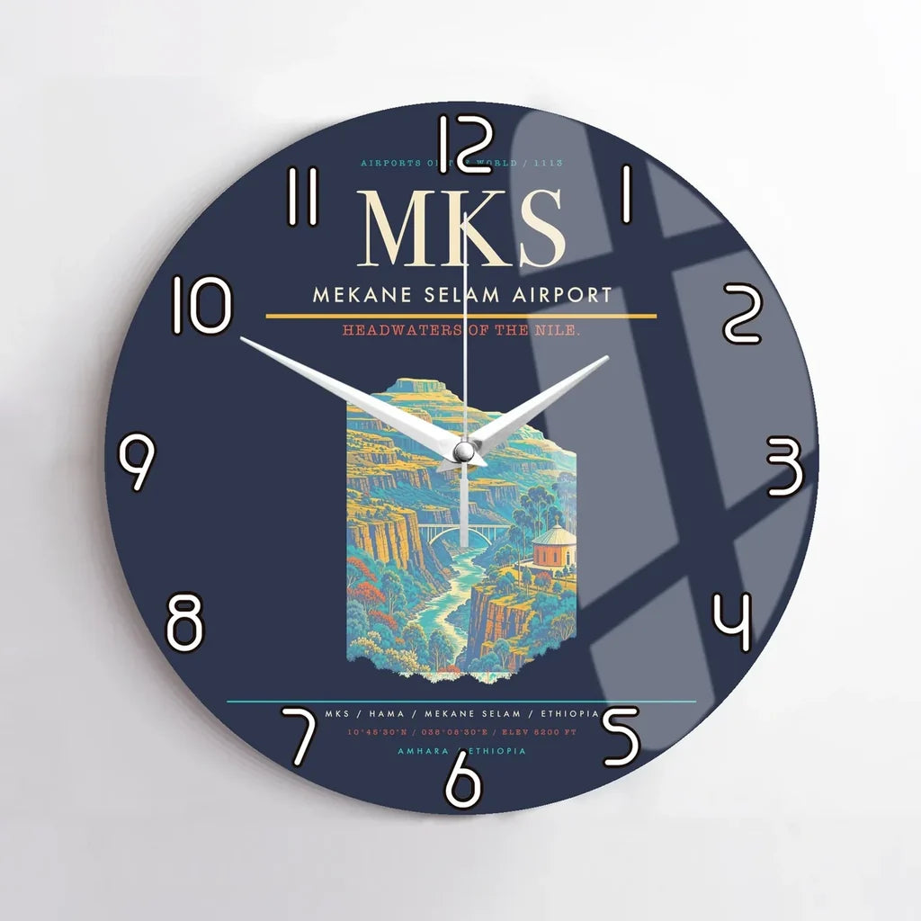 Mekane Selam Airport MKS Wall-Clock No-Frame - Navy Blue