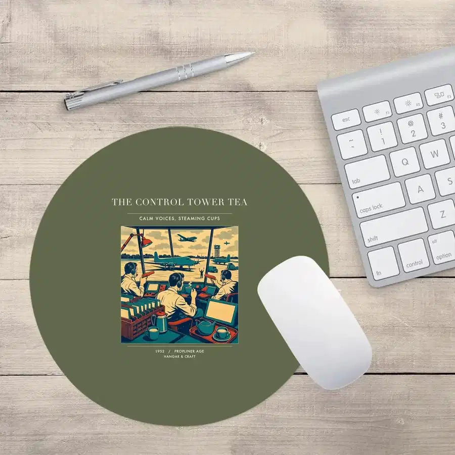 VINTAGE G4375 - The Control Tower Tea - Designed Mouse Pads design on greenarmy round