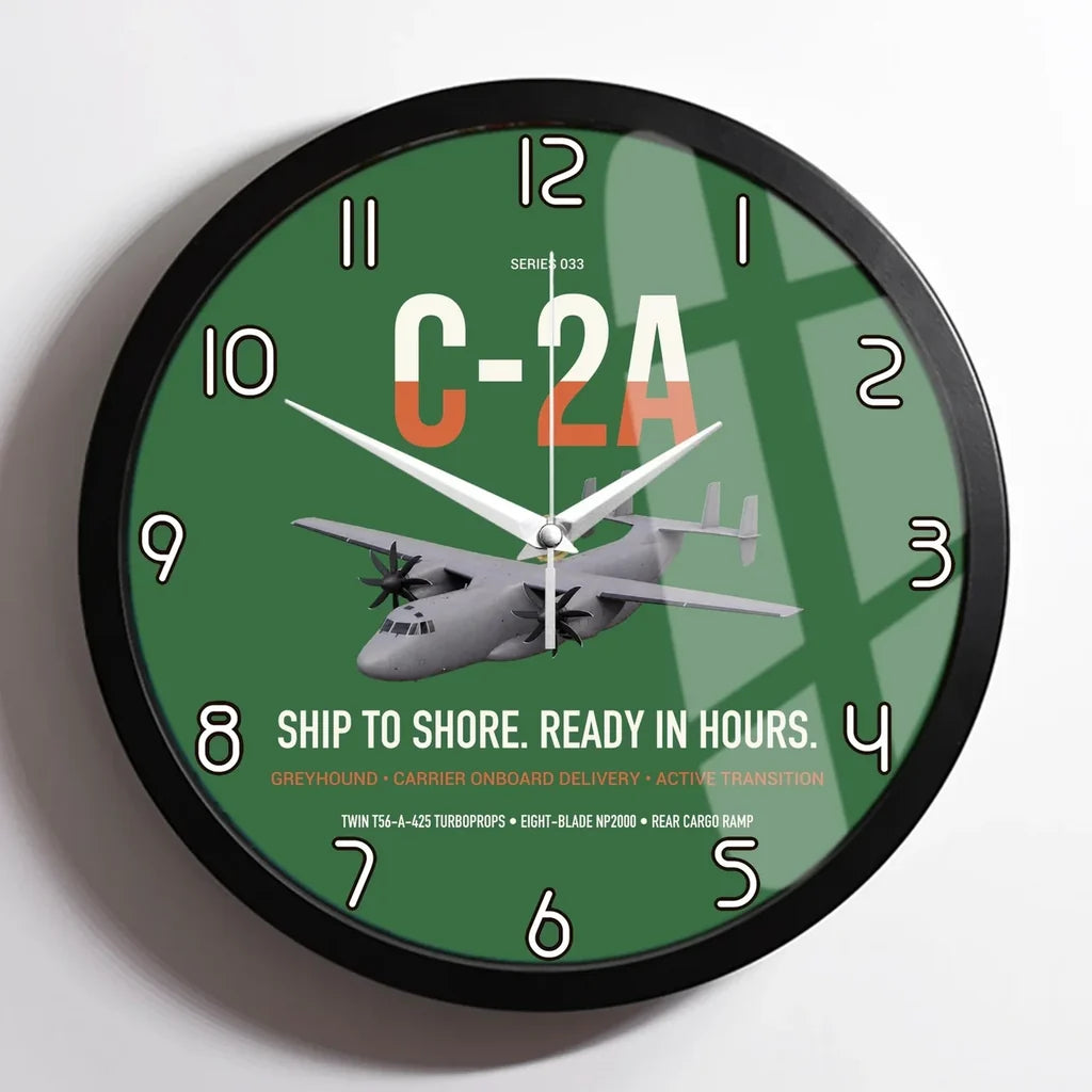 C-2A Greyhound design on green framed wall clock