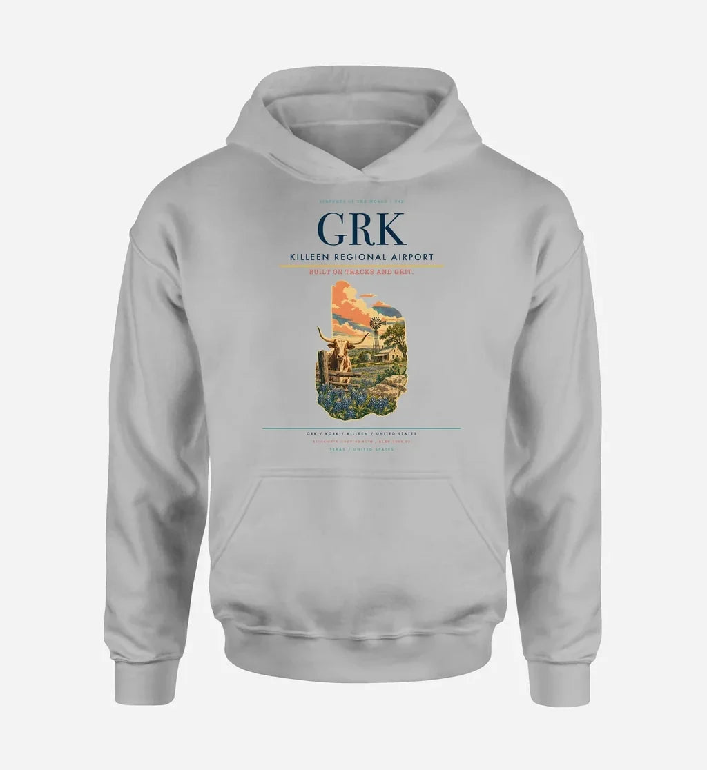 Killeen Regional Airport (GRK) design on light gray hoodie single-side print