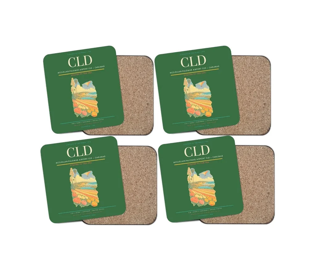McClellan-Palomar Airport (CLD) design on green 4 pieces set coaster