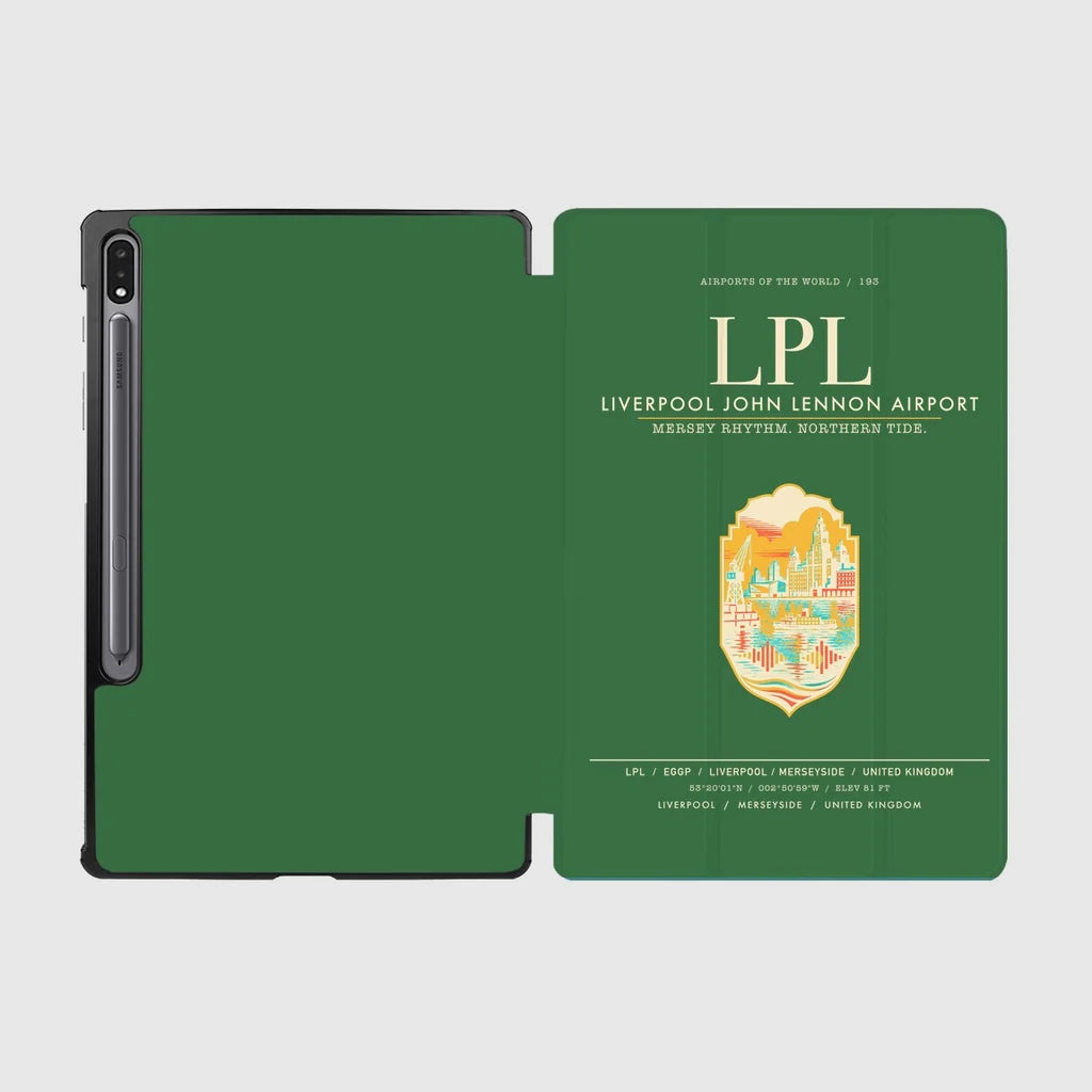 Liverpool John Lennon Airport (LPL) design on green samsung tablet tablet case