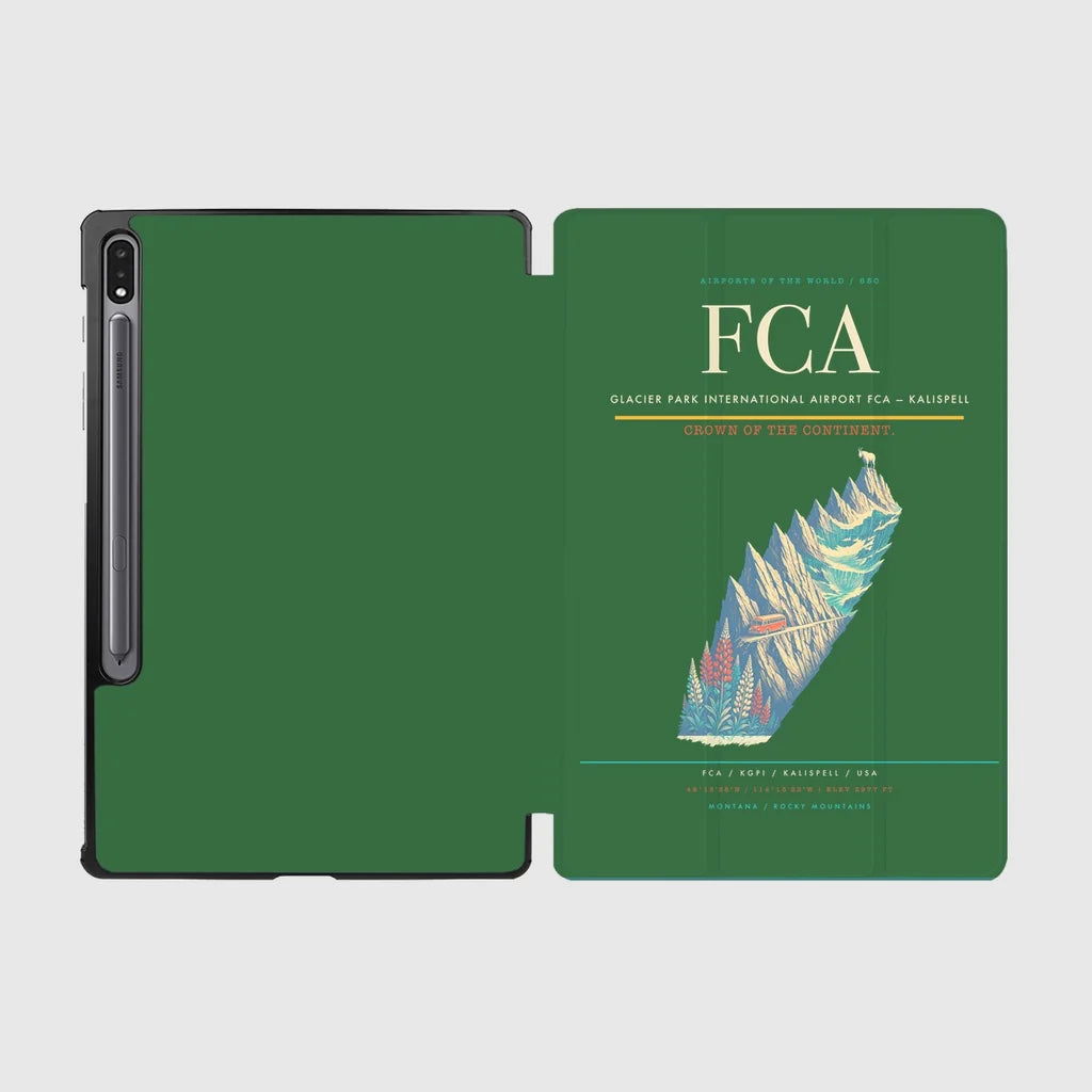 Glacier Park International Airport (FCA) design on green samsung tablet tablet case