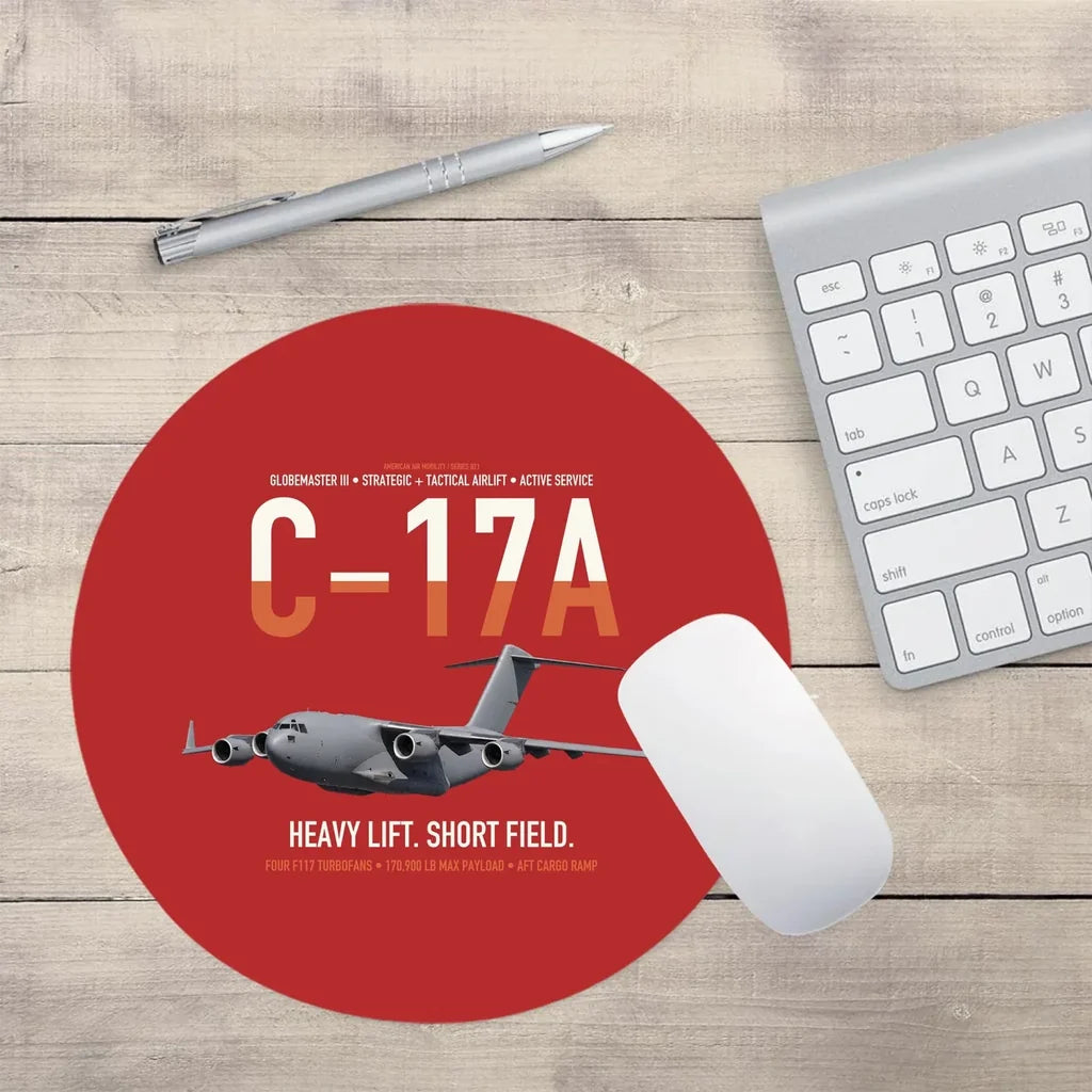 C-17A Globemaster III design on red round mouse pad