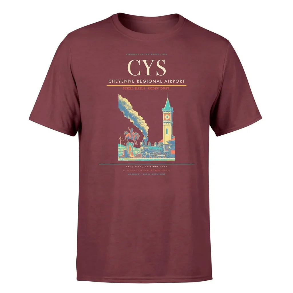 Cheyenne Regional Airport (CYS) T-Shirt single-side front print in Dark Red | cheyenne-regional-airport-cys-double-side-t-shirt
