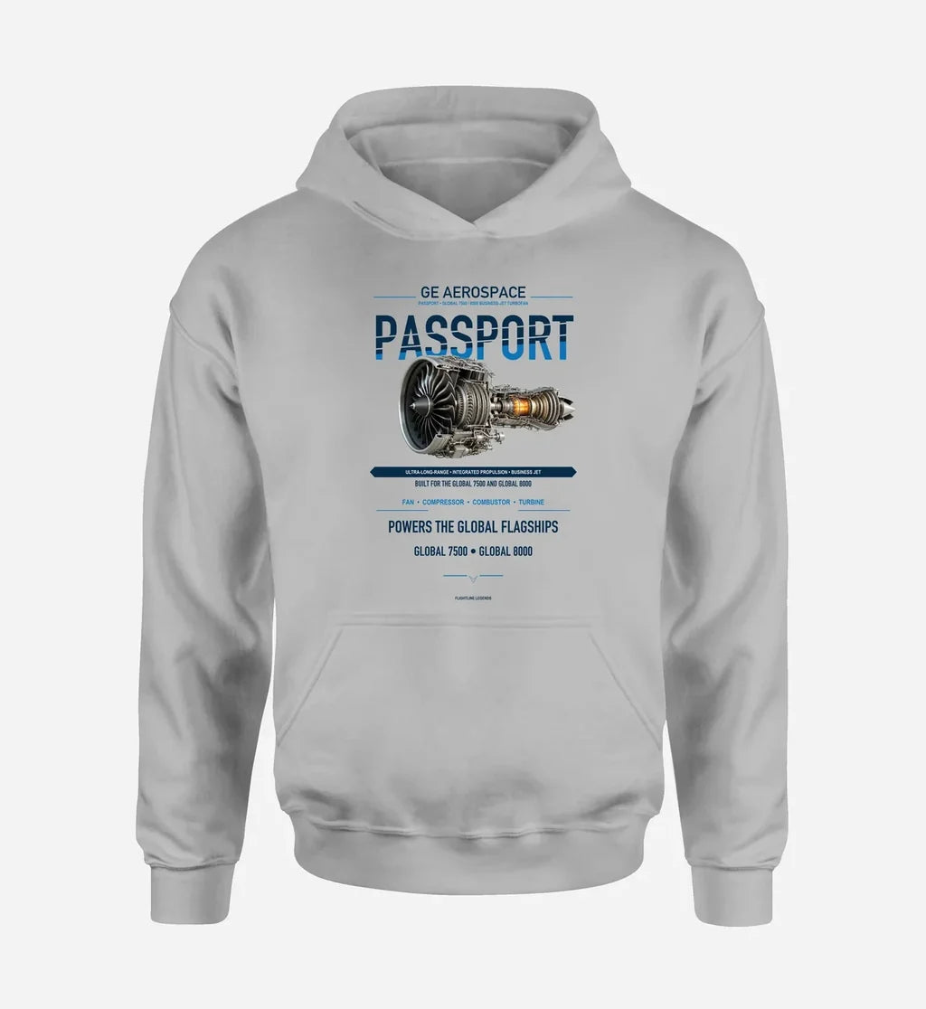 PASSPORT design on light gray hoodie single side