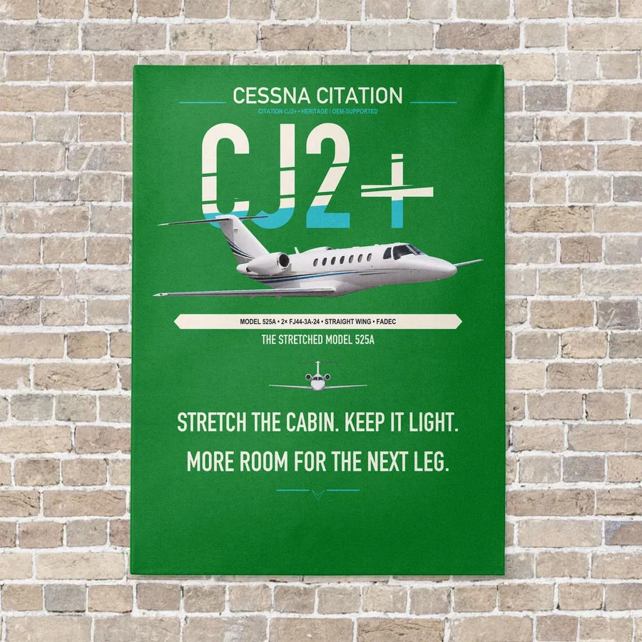 Cessna Citation CJ2+ vertical canvas print - no frame - green background