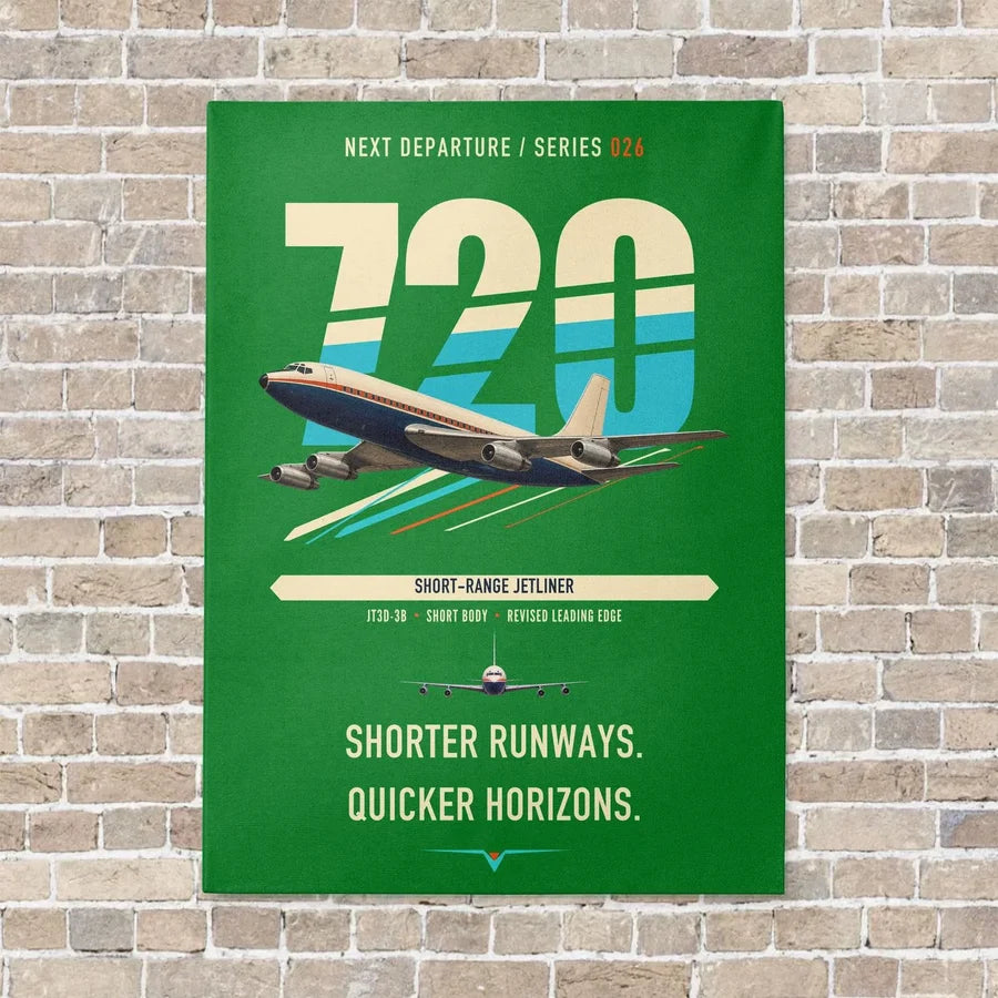 Boeing 720B vertical canvas print - no frame - green background