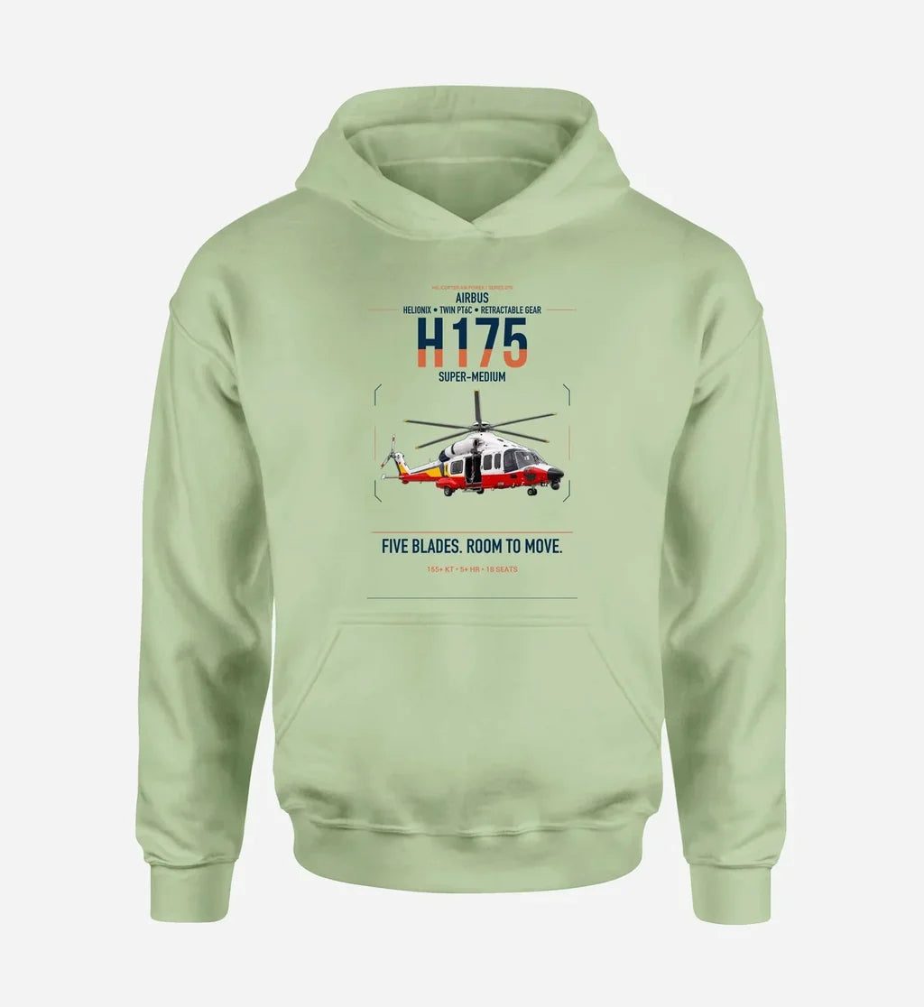 Airbus H175 design on light green double-side hoodie, single-side print