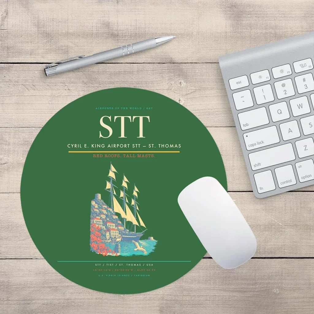Cyril E. King Airport (STT) design on green round mouse pad