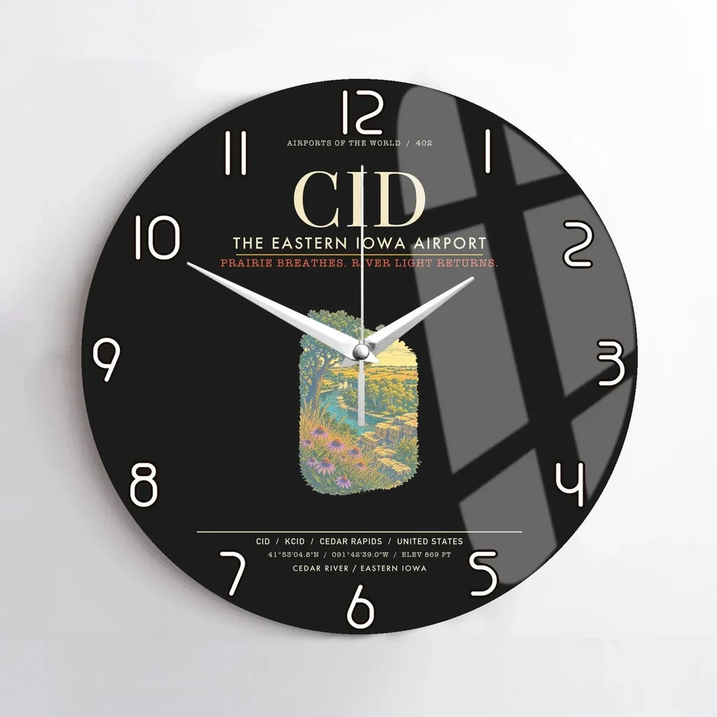 The Eastern Iowa Airport Cedar Rapids CID Wall-Clock No-Frame - Black