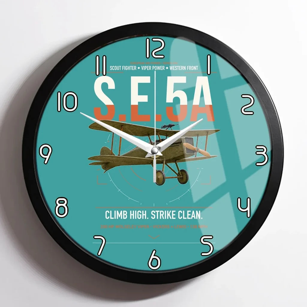 Royal Aircraft Factory S.E.5a design on turquoise framed wall clock