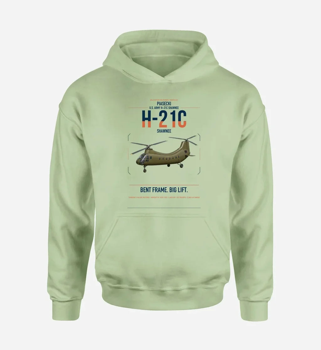 Piasecki H-21C Shawnee design on light green double-side hoodie, single-side print