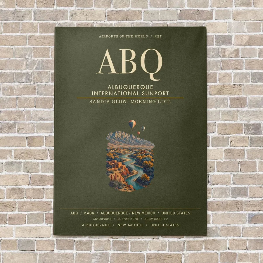 Albuquerque International Sunport ABQ vertical canvas print - no frame - green army background