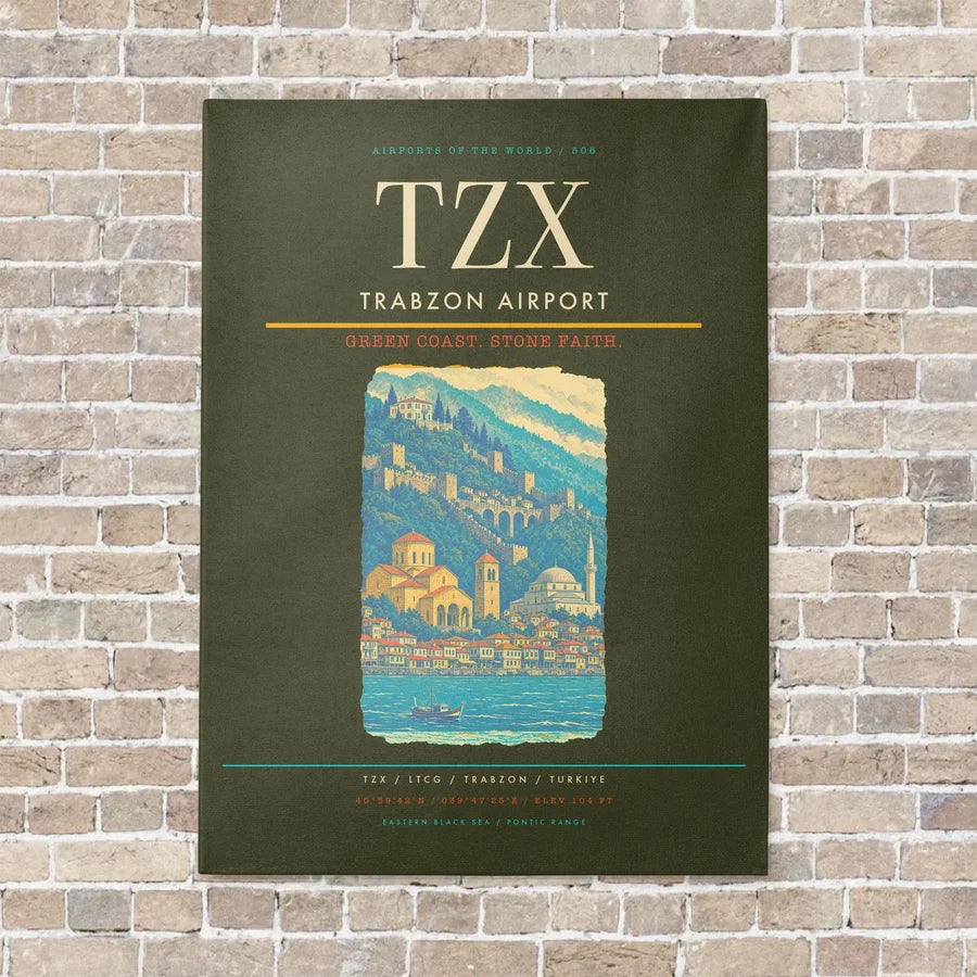 Trabzon Airport TZX vertical canvas print - no frame - green army background