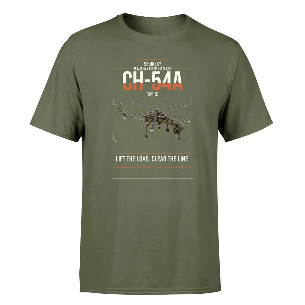 Sikorsky CH-54A Tarhe design on green army t-shirt, single-side print