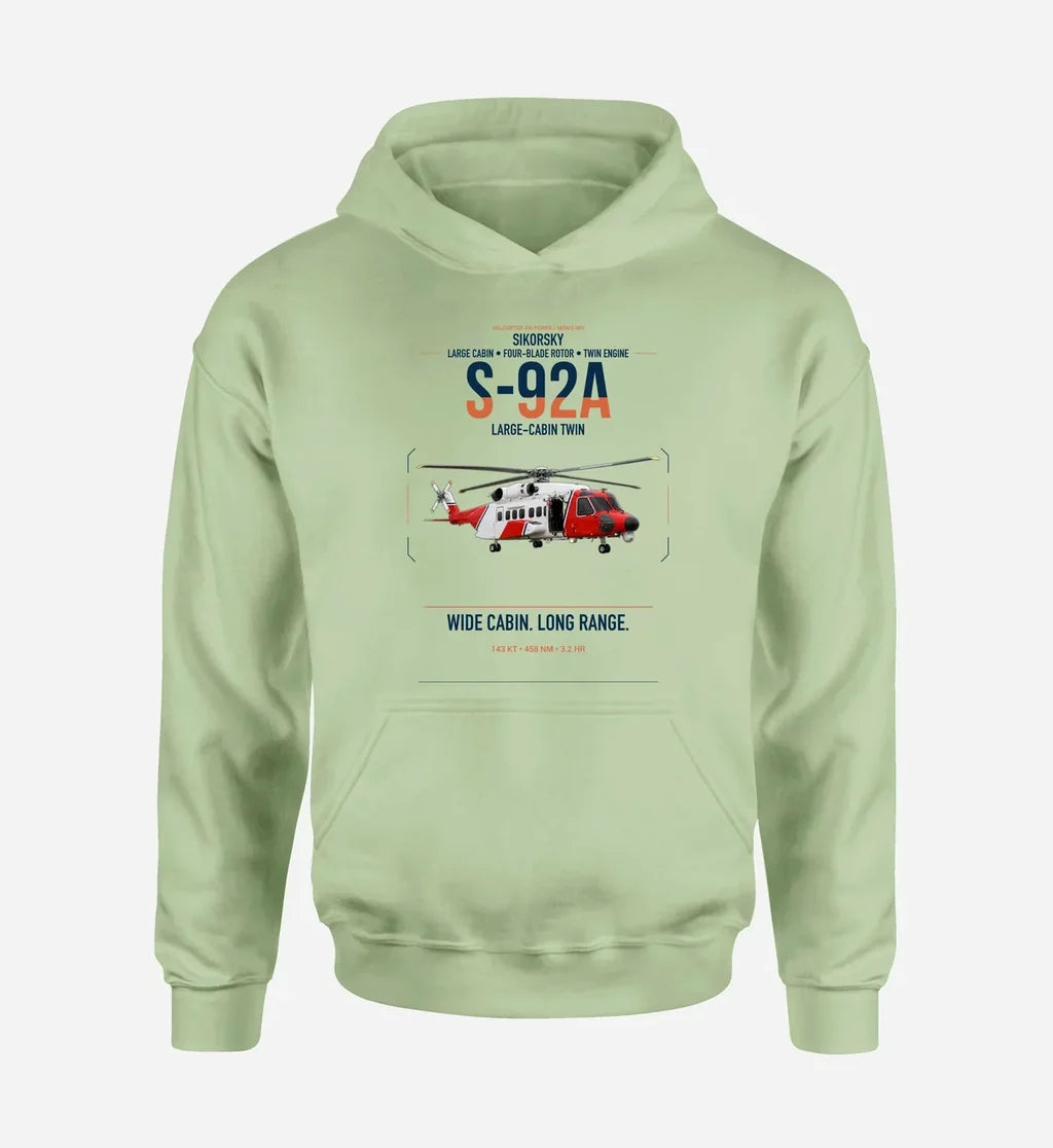 Sikorsky S-92A design on light green double-side hoodie, single-side print