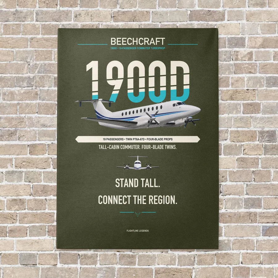 Beechcraft 1900D vertical canvas print - no frame - green army background
