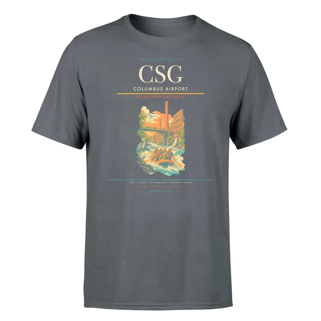 Columbus Airport (CSG) T-Shirt single-side front print in Gray | columbus-airport-csg-double-side-t-shirt