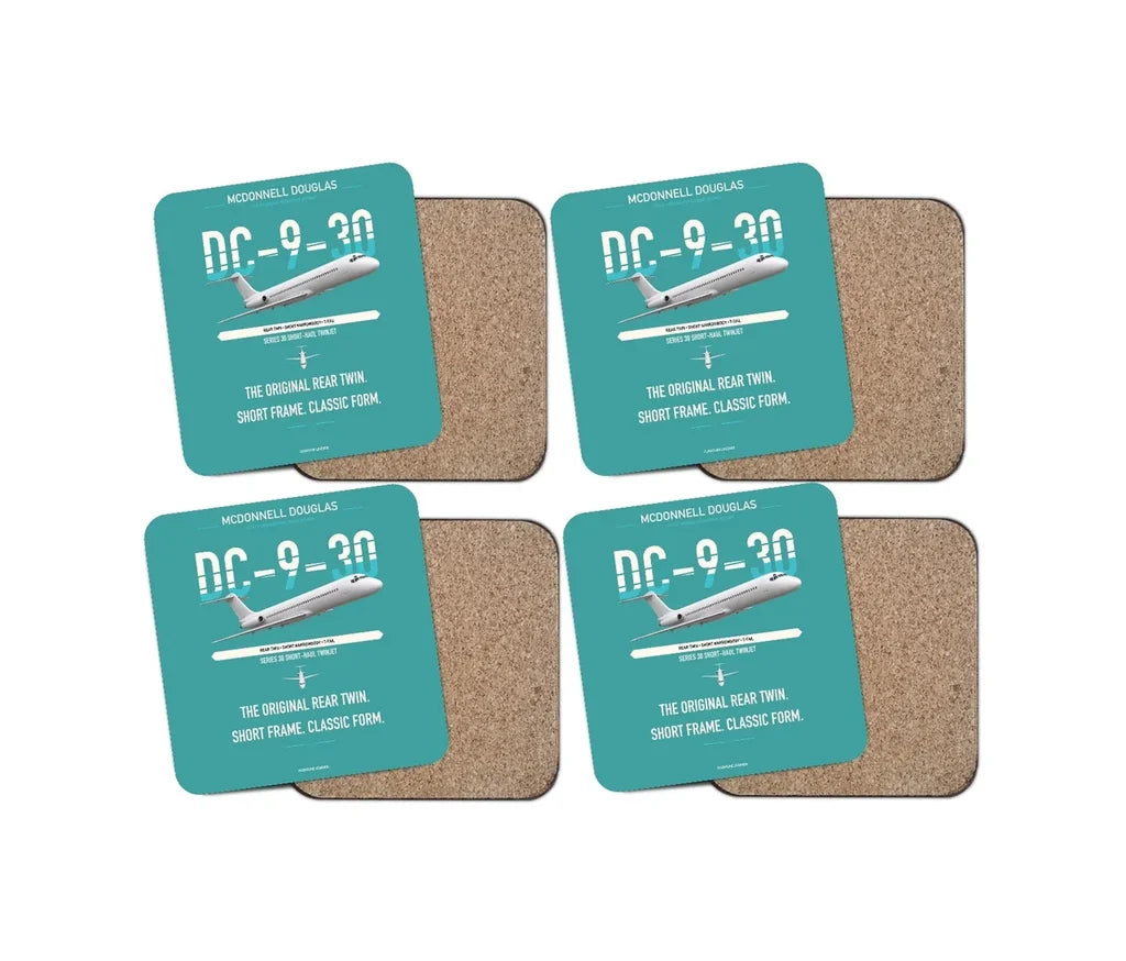 McDonnell Douglas DC-9-30 design on turquoise 4 pieces set coaster