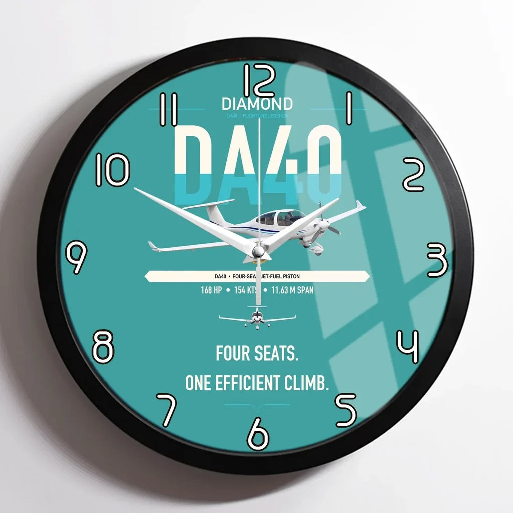 Diamond DA40 design on turquoise framed wall clock