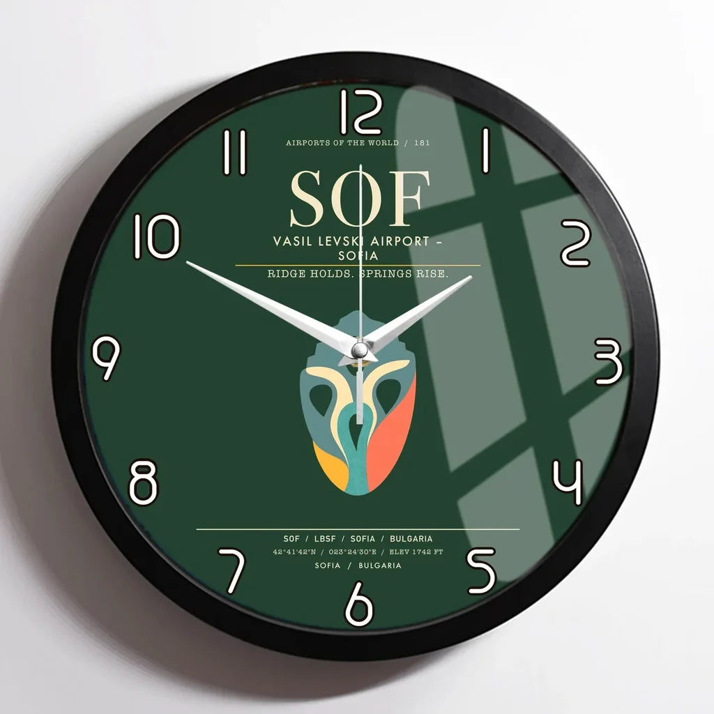 Vasil Levski Airport  Sofia SOF Wall-Clock Framed - Dark Green