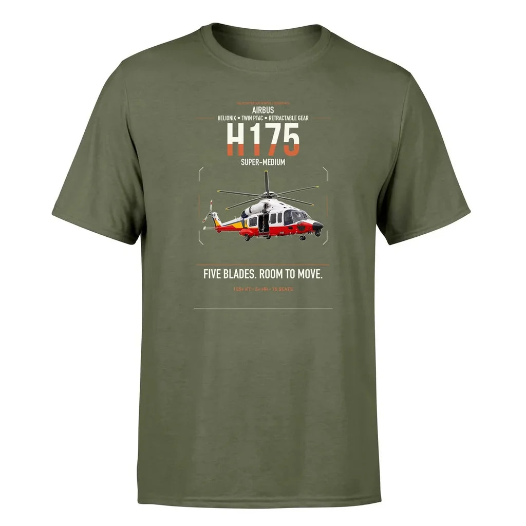 Airbus H175 design on green army t-shirt, single-side print