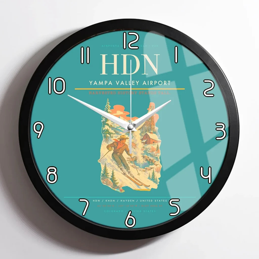 Yampa Valley Airport (HDN) design on turquoise framed wall clock