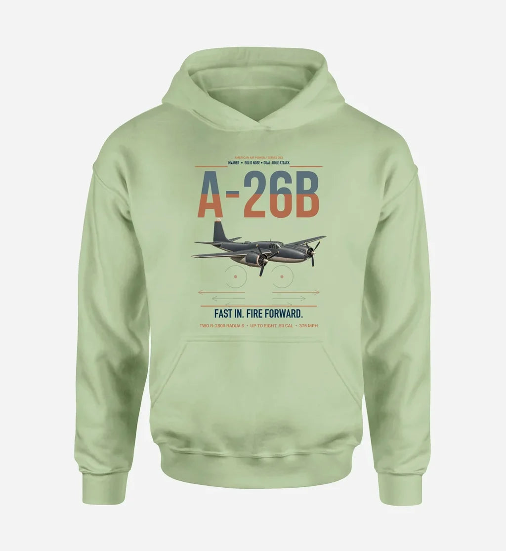 A-26B Invader design on light green double-side hoodie