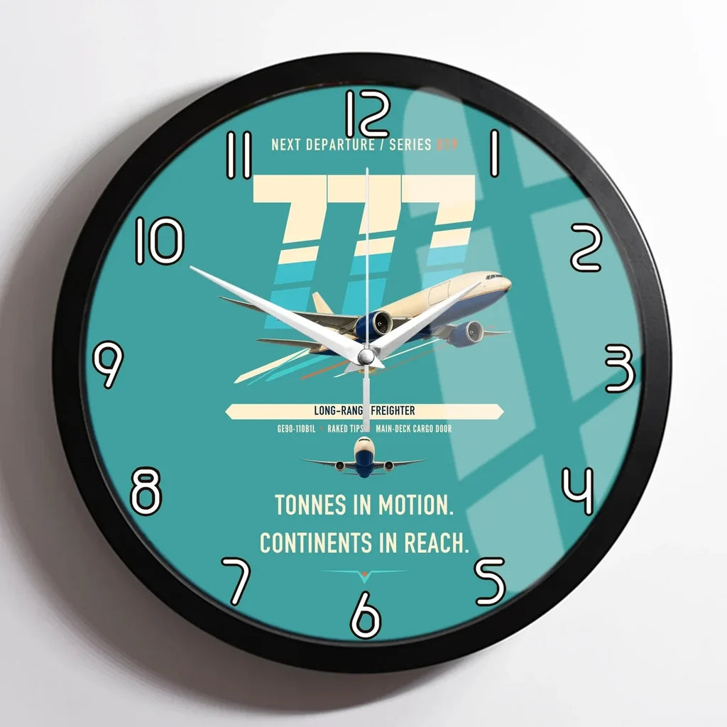 Boeing 777F design on turquoise framed wall clock