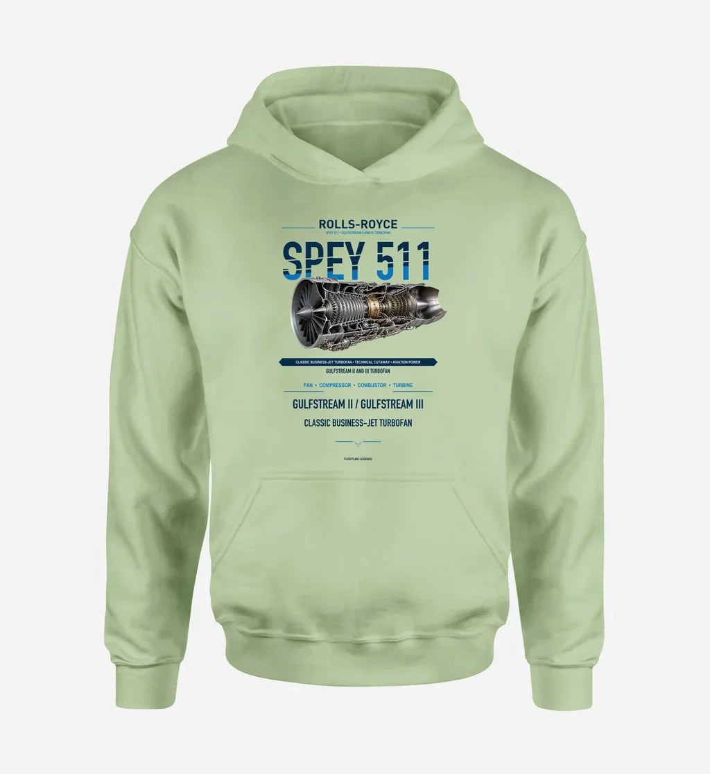 SPEY 511 design on light green hoodie single side