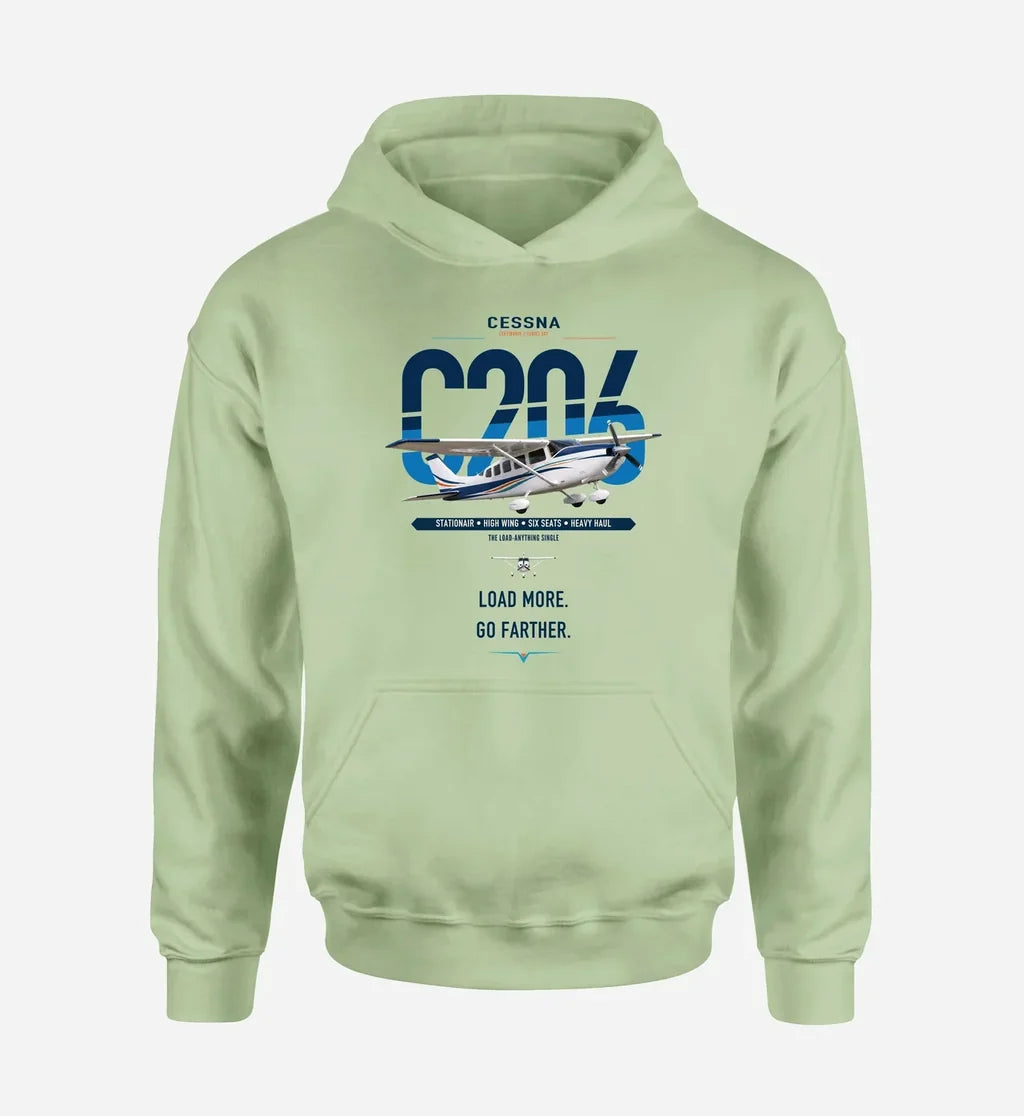 Cessna 206 Stationair design on light green double-side hoodie, single-side print