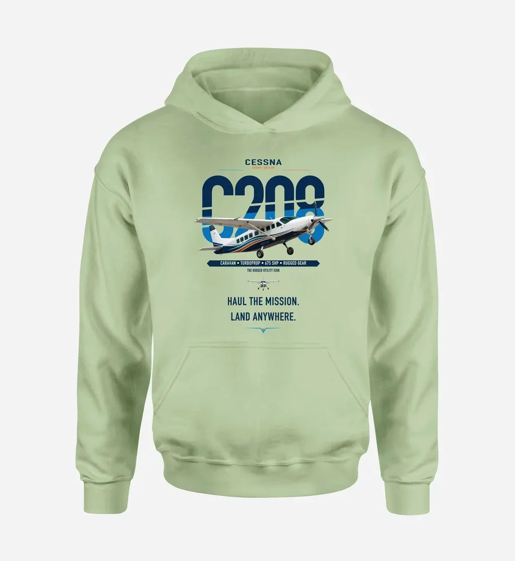 Cessna 208 Caravan design on light green double-side hoodie, single-side print