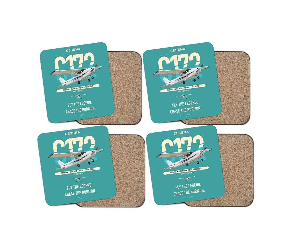 Cessna 172 Skyhawk design on turquoise 4 pieces set coaster