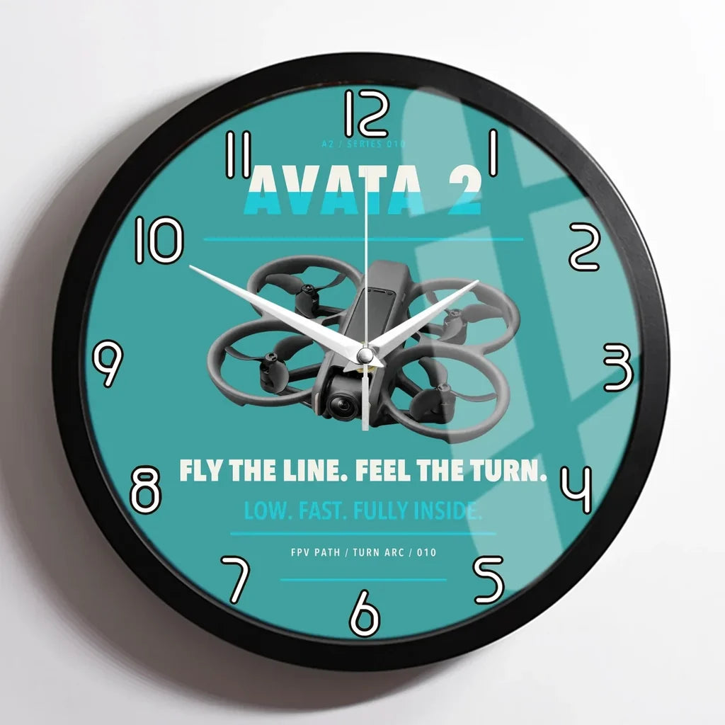 DJI Avata 2 design on turquoise framed wall clock