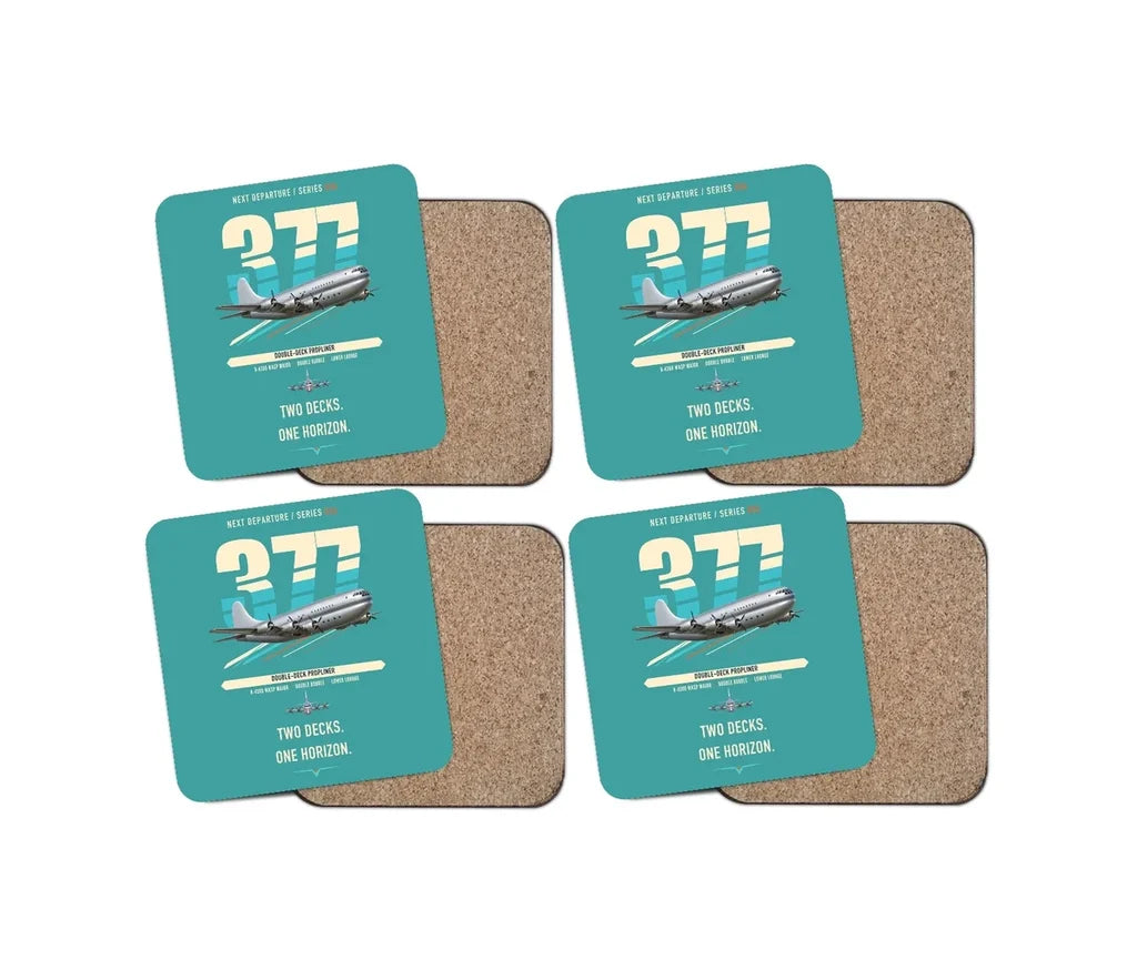 Boeing 377 Stratocruiser design on turquoise 4 pieces set coaster