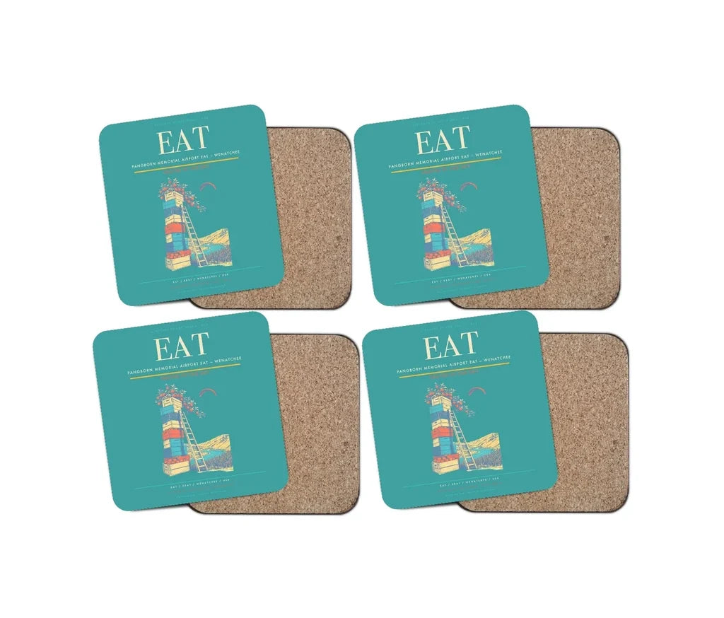 Pangborn Memorial Airport (EAT) design on turquoise 4 pieces set coaster