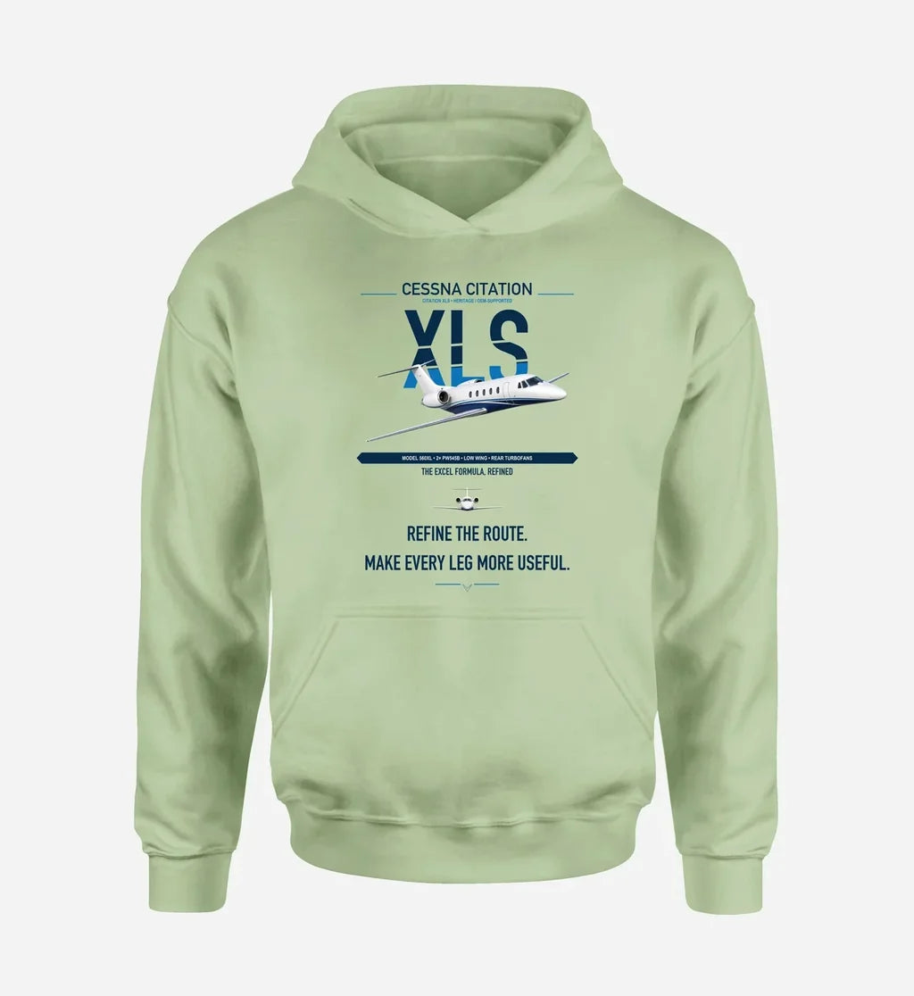 Cessna Citation XLS design on light green double-side hoodie, single-side print