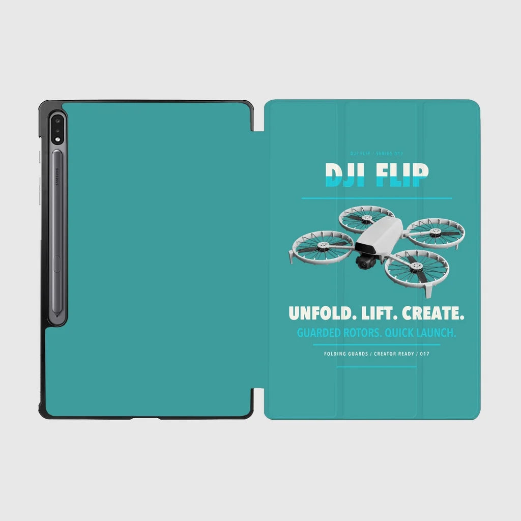 DJI Flip design on turquoise samsung tablet tablet case
