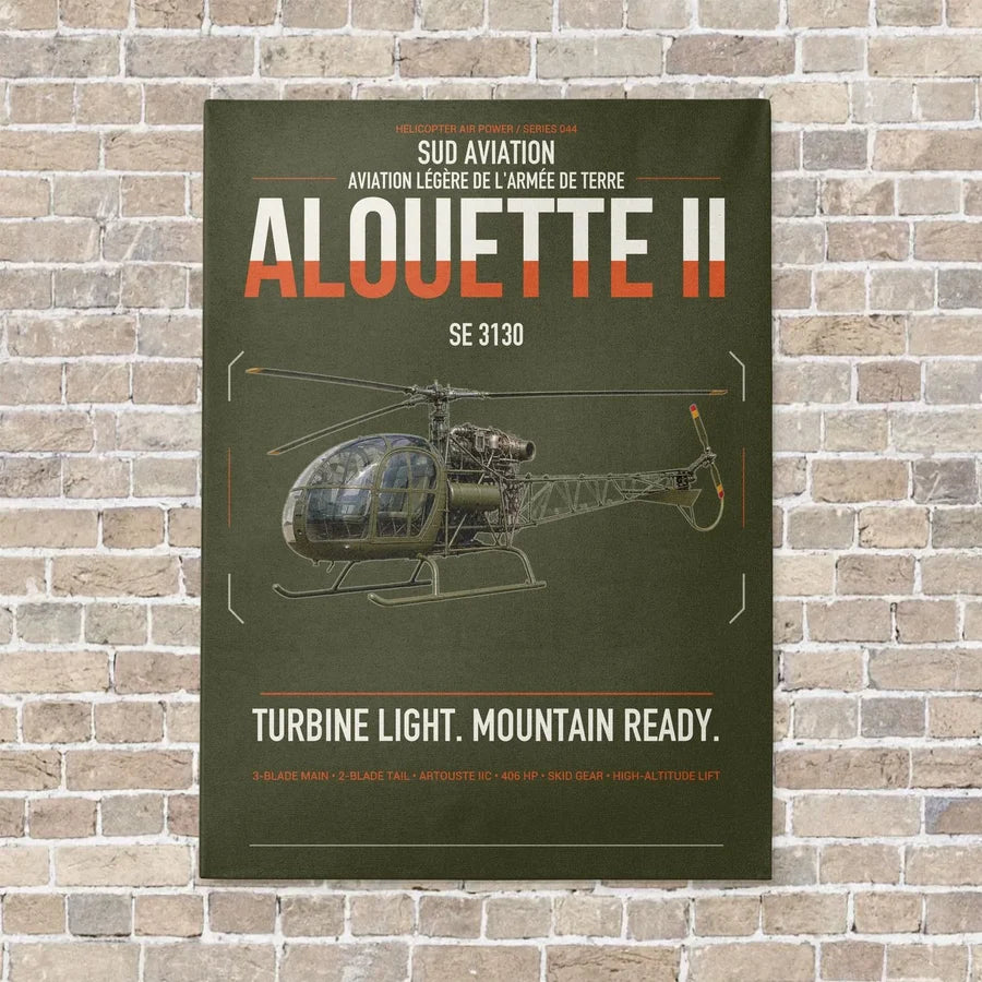 Sud Aviation SE 3130 Alouette II vertical canvas print - no frame - green army background