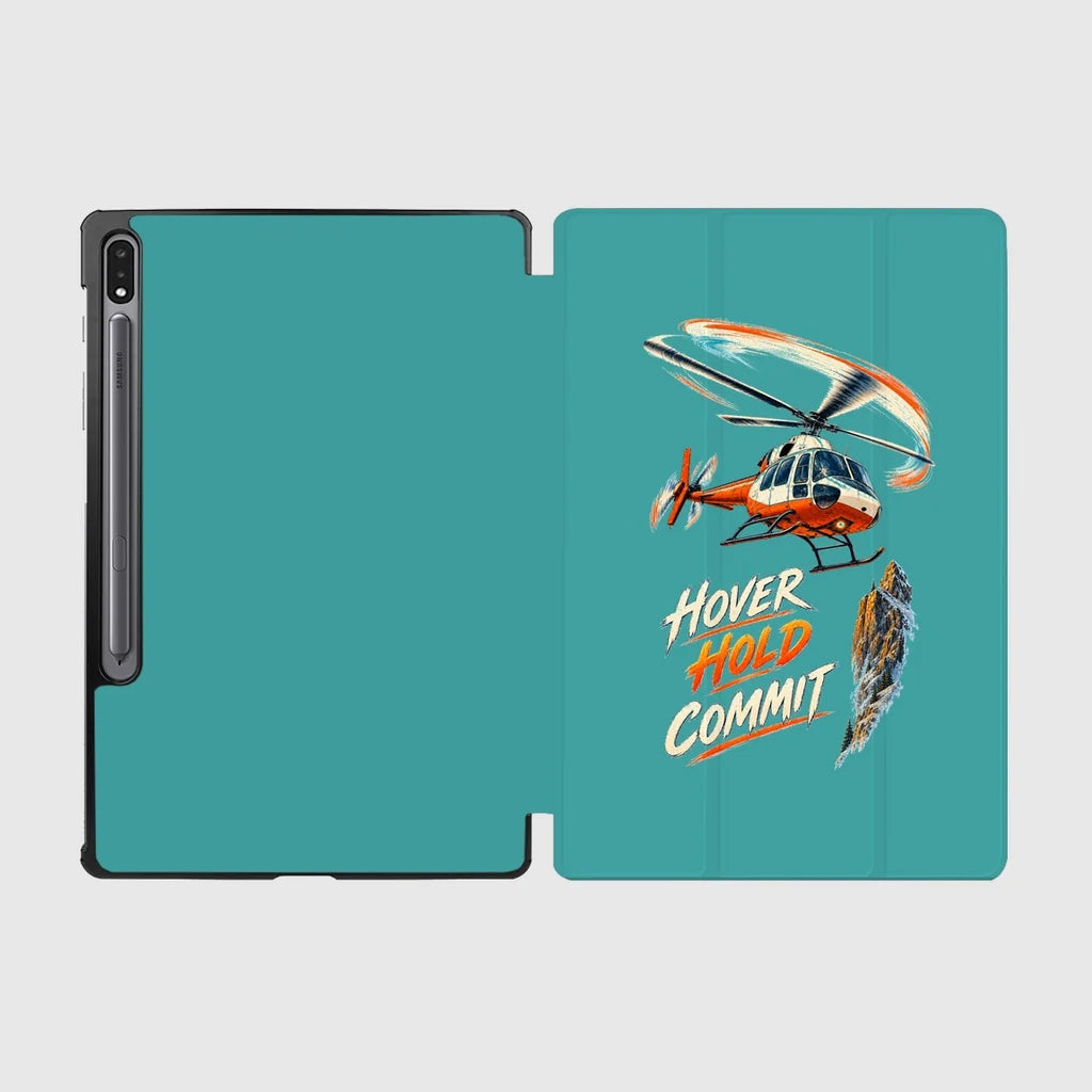 Hover Hold Commit design on turquoise samsung tablet tablet case