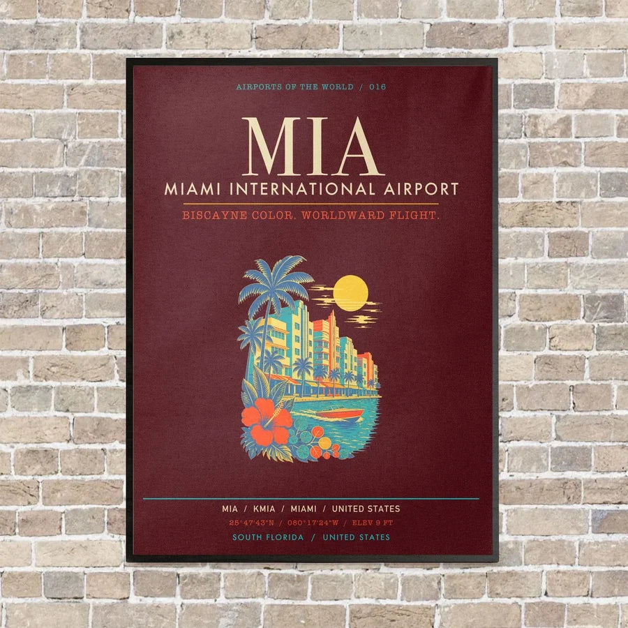 Miami International Airport MIA - Canvas Framed - Dark Red