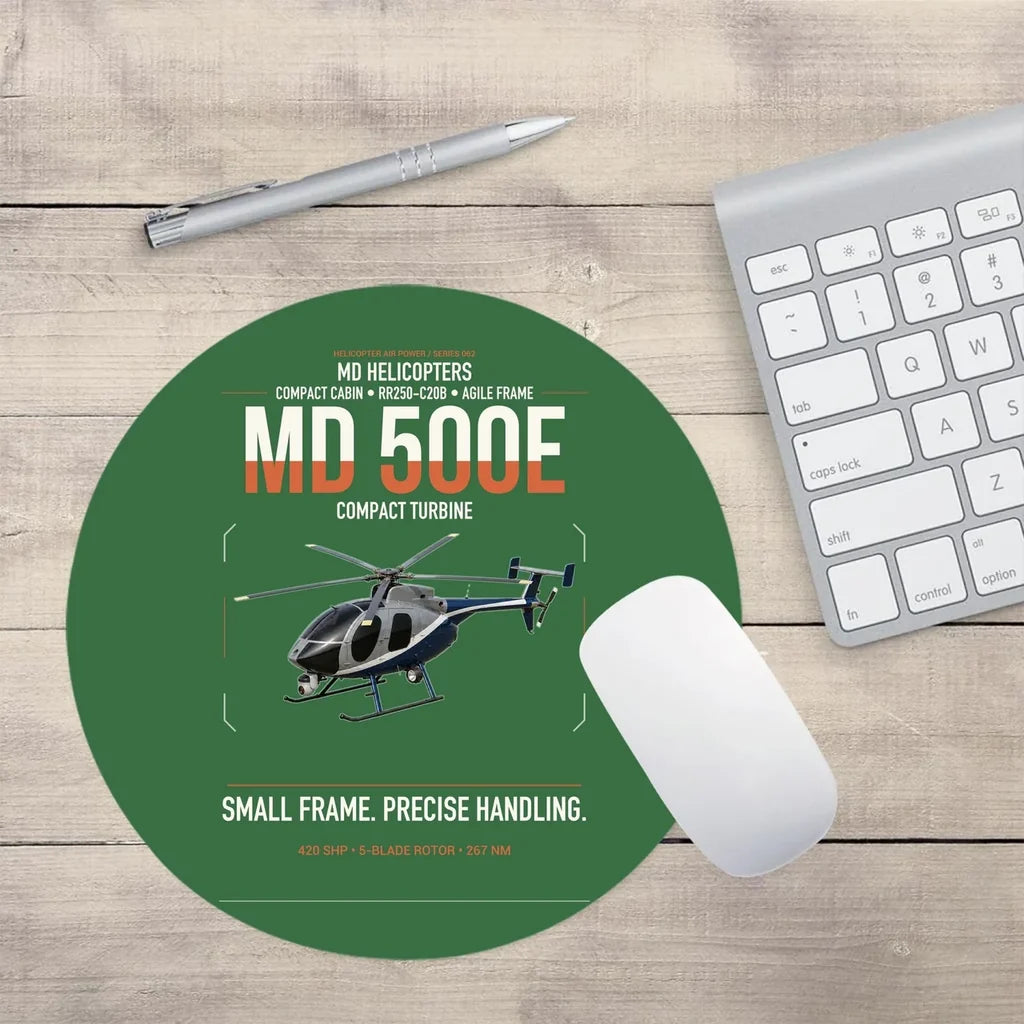 MD Helicopters MD 500E design on green round mouse pad