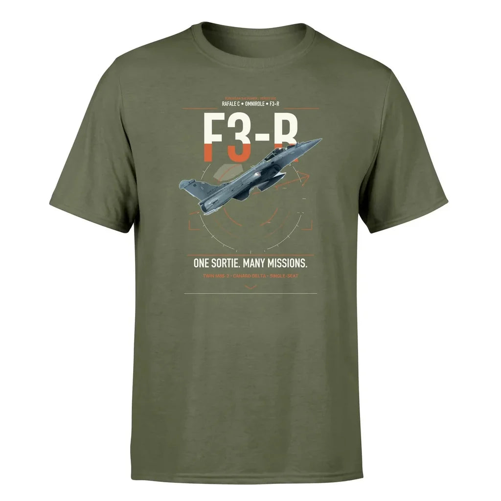 Dassault Rafale C — F3-R standard design on green army t-shirt, single-side print