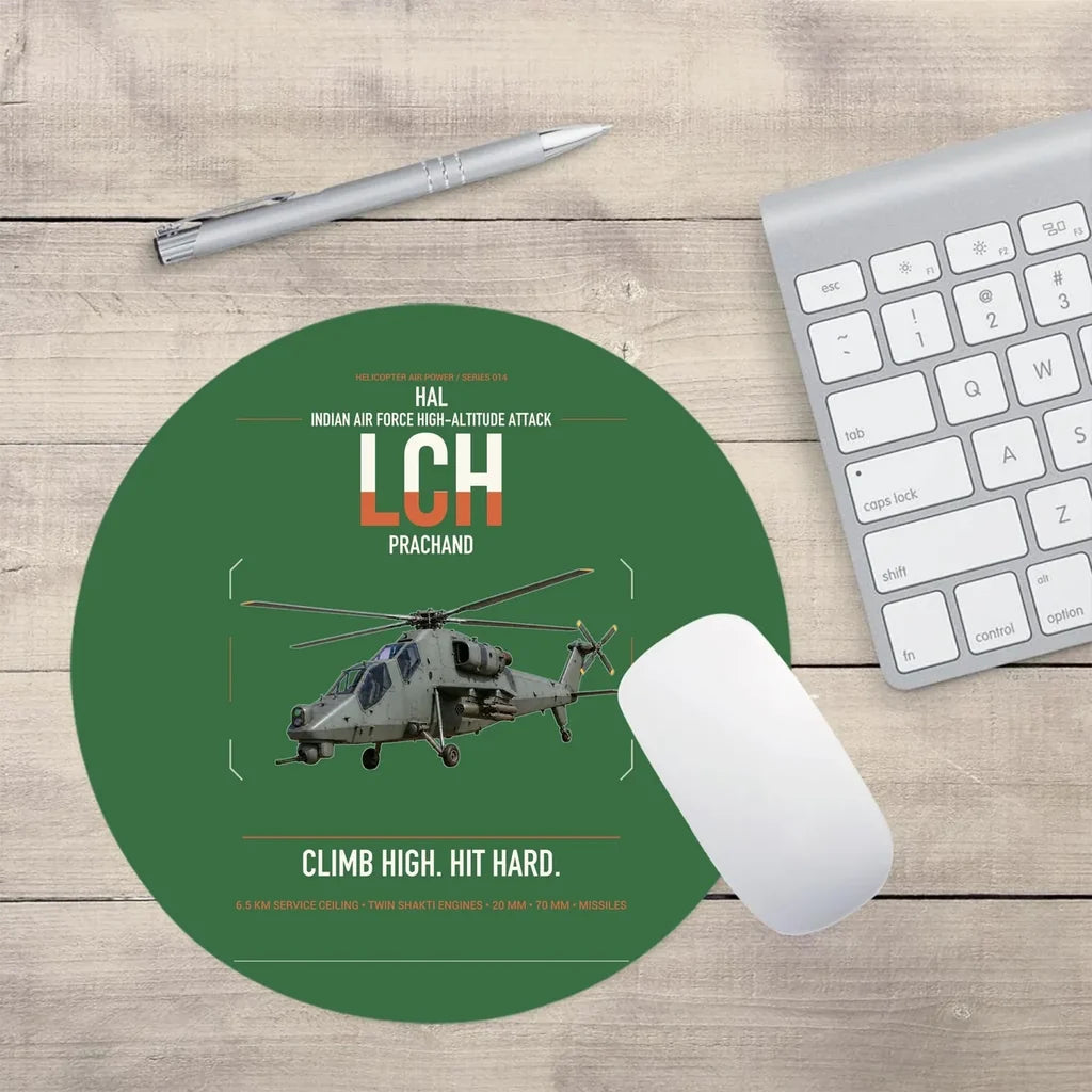 HAL LCH Prachand design on green round mouse pad