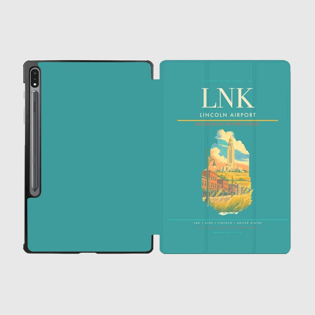 Lincoln Airport (LNK) design on turquoise samsung tablet tablet case