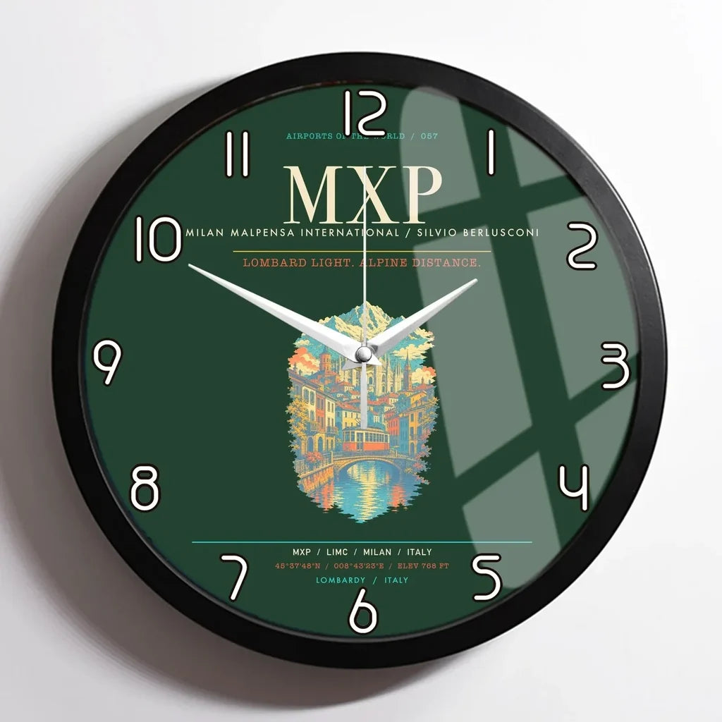 Milan Malpensa International Airport Silvio Berlusconi MXP Wall-Clock Framed - Dark Green