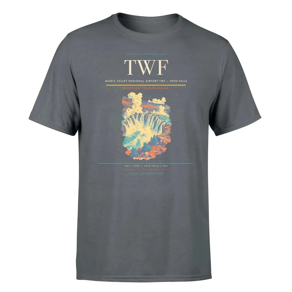 Magic Valley Regional Airport (TWF) T-Shirt single-side front print in Gray | magic-valley-regional-airport-twf-double-side-t-shirt