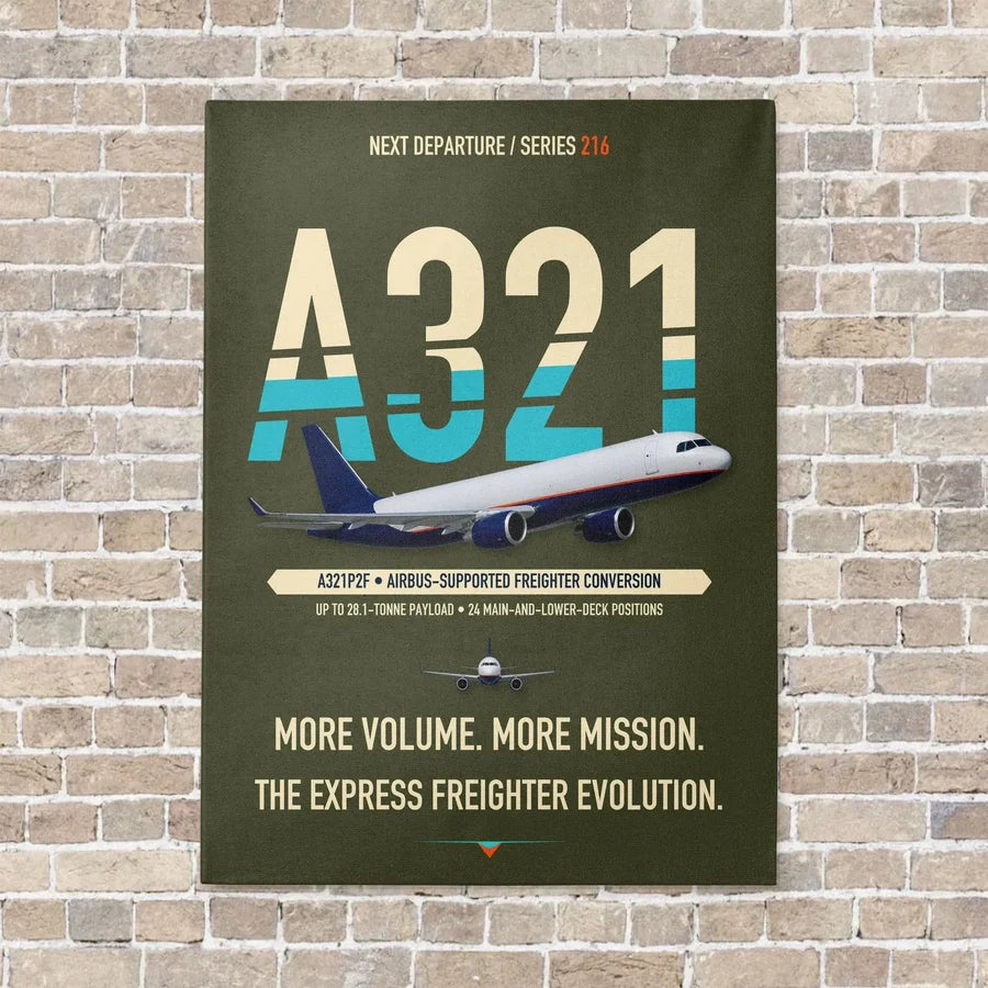 Airbus A321P2F vertical canvas print - no frame - green army background