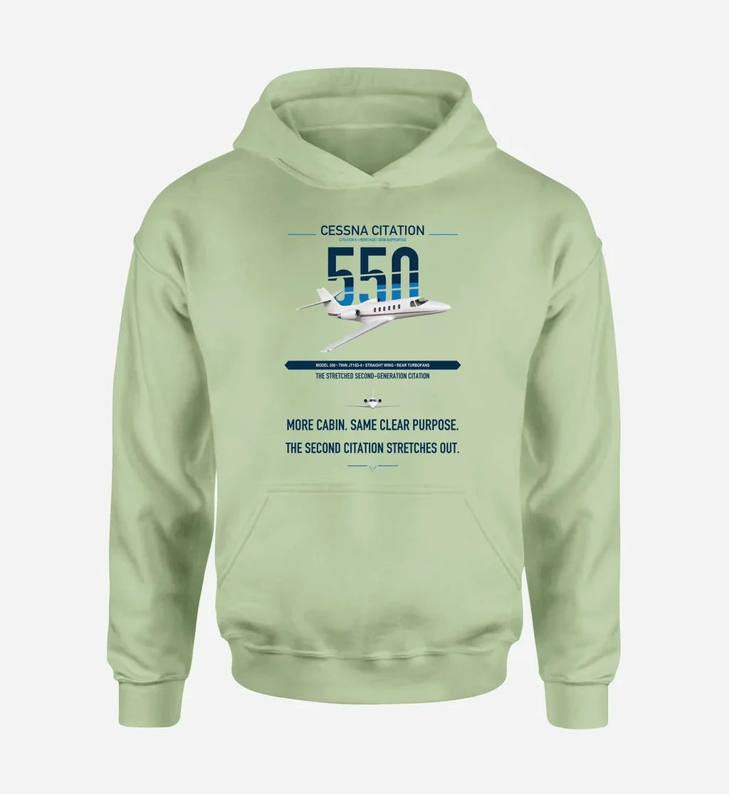 Cessna Citation 550 - Citation II design on light green double-side hoodie, single-side print